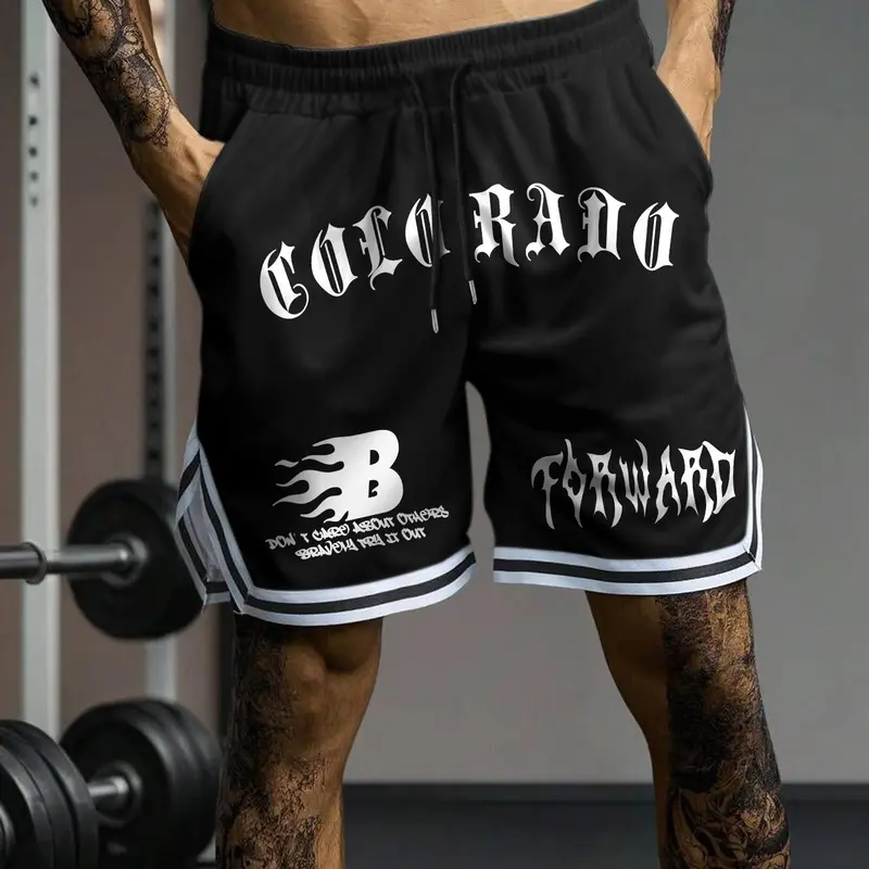 Men's Letter Print Shorts, Casual Comfy Breathable Bottom for Daily Wear, Men's Athletic Shorts for Summer, Graphic Fitness Shorts