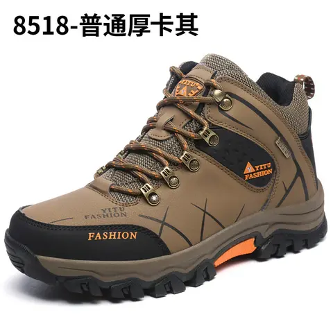 Men’s Ankle-High Classic Hiking Shoes - Lace-Up Laces, Durable Outdoor Trekking, Anti-Slip Footing, Sport Performance Rubber Sole, Thick-Soled, Solid Color, Large Size, PU + Mesh Trail Protection Walking Shoes