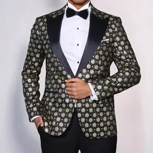 Floral Patterned Peak Lapel Blazer for Menswear - Stylish Top with Elegant Design