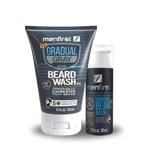 Menfirst Gradual Gray - Good Bye Gray Hair - Beard Wash & Darkening Beard Balm - 2 Pack Bundle