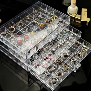 Earring Storage Box Organizer 3 Drawers Acrylic Jewelry Storage Box Holder Transparent Jewelry Display Stand with 72 Small Compartments Gift for Women Girls (Clear)