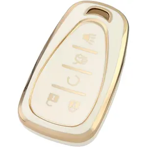 Key Fob Cover for Chevy Equinox: 5 Buttons Key Fob Case Fit for Chevy Traverse Blazer Equinox Malibu Traiblazer Cruze Sonic 2016-2023 TPU Remote Keyless Key Fob Case ‎HYQ4EA (White)