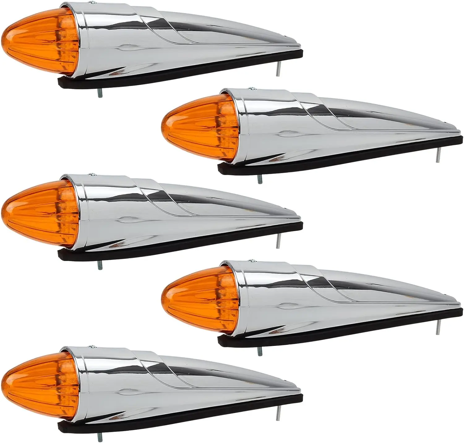 Partsam LED Amber Torpedo Cab Marker Roof Running Top Lights Assembly 5PCS