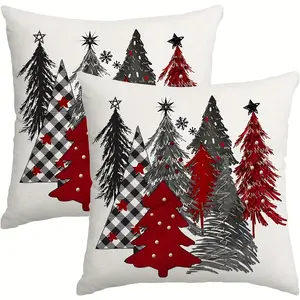 2pcs, Festive Christmas Pillow Covers, Contemporary Style, Christmas Tree Decorative, Home Décor Products, Cushion Cover Decoration for Couch Sofa, Room Decor and Bedroom Decor, Single Sided Printing, No Pillow Core
