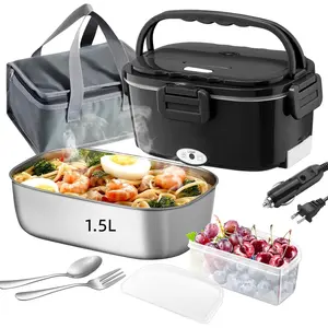 Electric Lunch Box For Adults, 80W 1.5L Electric Heated Lunch Box Portable  Warmer for Adults, 12V/24V/110V   Office , Leakproof 304 Stainless Steel Plug in Lunch Heater