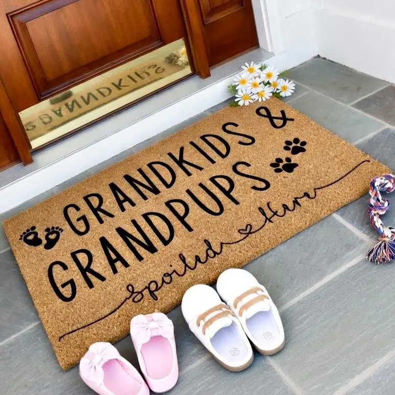 Grandma Welcome Mat for Grandparents Gifts for Christmas Mothers Day Gifts for Nana, Mimi, Grandkids and Grandpups Spoiled Here Doormat