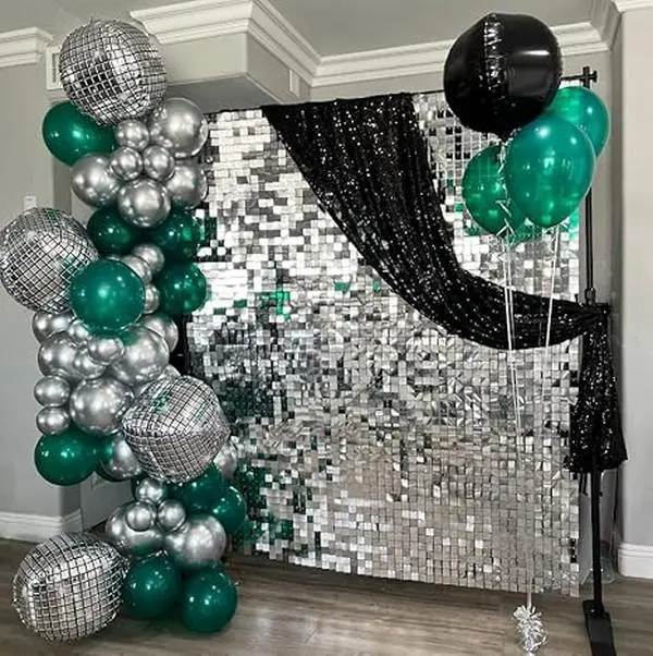 Shimmer Wall Backdrop - 36Pcs Sequin Shimmer Backdrop Panels, 6x6FT Photo Backdrop for Birthday, Anniversary, Wedding, Graduation and Party Decor