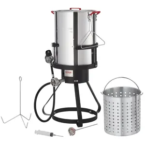 【Summervibes】VEVOR Turkey Deep Fryer,  30-qt Turkey Fryer Boiler Steamer Cooker Set, Outdoor Aluminum Seafood Frying Pot, 54,000 BTU Burner Propane Gas Boiler, Includes Basket, Perforated Poultry Rack, Thermometer