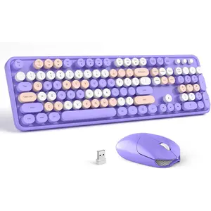 Keyboard  Combo -  Deep Purple Full-Sized Colorful Keyboard 104  - USB 2.4 G Receiver Plug Play with Round Keycap Typewriter Keyboards, for Windows, PC, Laptop, Desktop