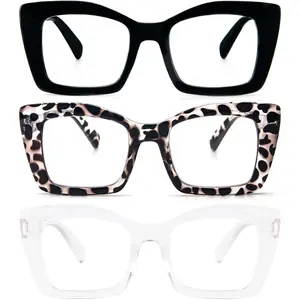 Oversized Square Reading Glasses Oprah Style for Women, Blue Light Blocking Large Frame Computer Readers Spring Hinge Case Lightweight