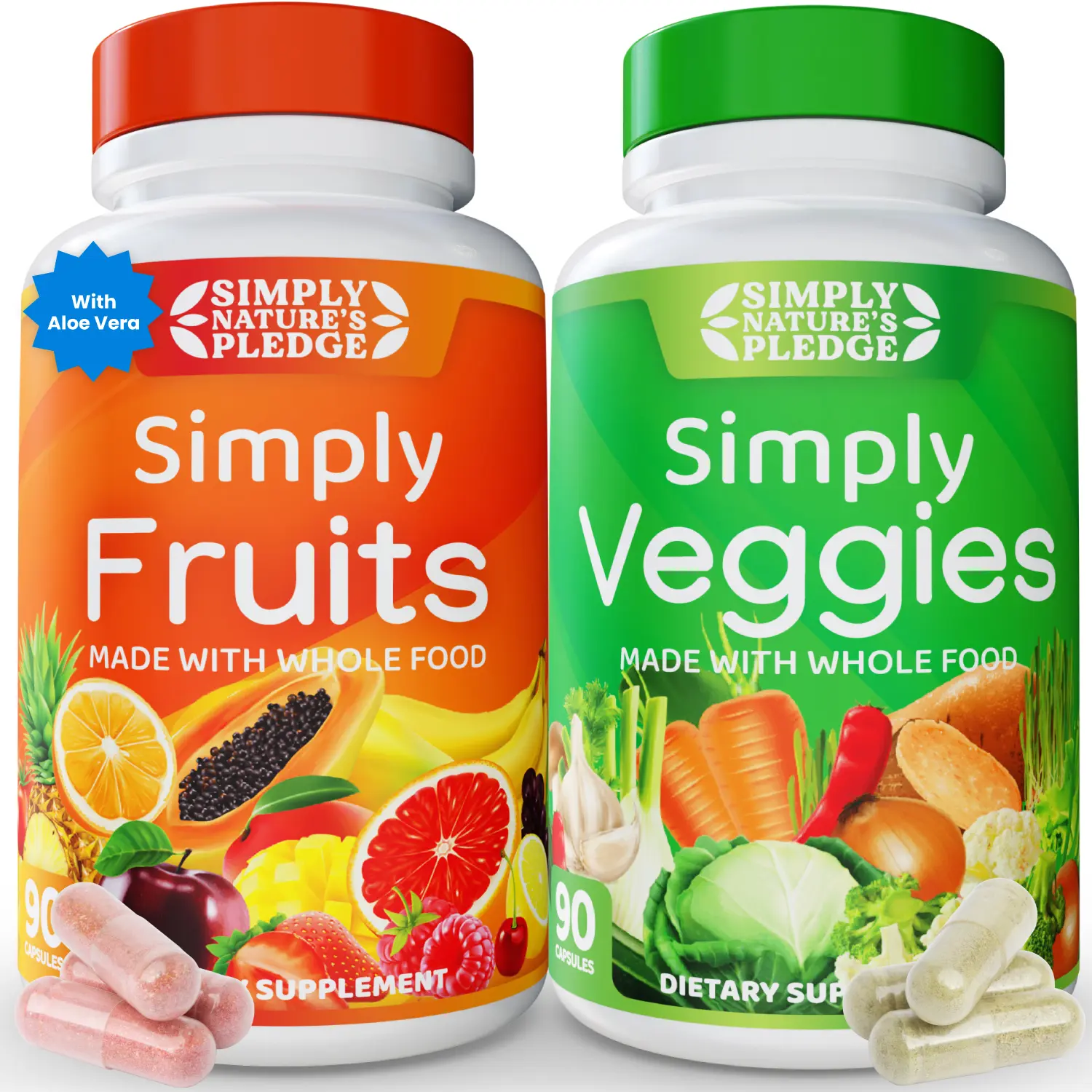 Simply Nature's Pledge - Packed with Over 40 Different Fruits & Vegetables - Made with Whole Food Superfoods - with Aloe Vera - 100% Soy Free – 180 Capsules