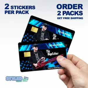 Elon Musk Funny Vinyl Dogefather Debit Card Sticker - High Quality Vinyl, Easy-Remove, Plaid Design, 4th of July Theme