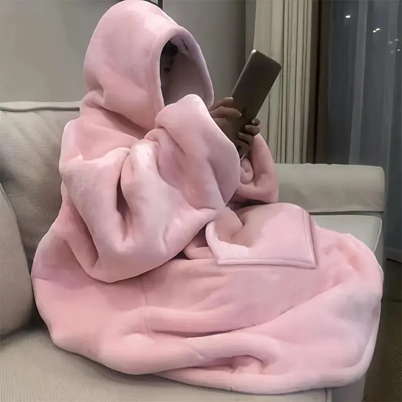 Women's Oversized Reversible Hoodie Blanket, Loose Long-Sleeve Pullover With Front Pocket, Cozy Loungewear For Lounging At Home, Relaxing Indoors And Holiday Gifting