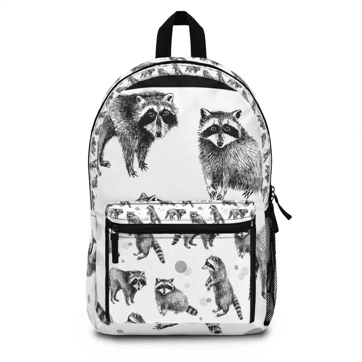 Racoon Love on Black Backpack Back to school Luggage Graphic Art
