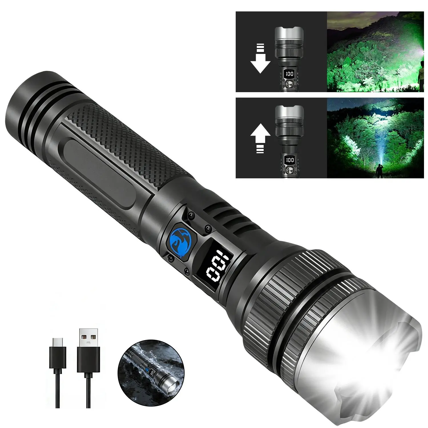 Rechargeable Pocket Flashlight 2200 Lumens, Wide-to-Spotlight Zoom, Magnetic Mount & Output Port, 7 Light Modes, Ultra-Powerful LED for Camping, Hiking & Emergency BackToSchool outdoorfun