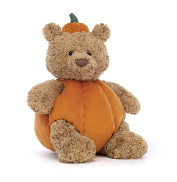 Jellycat Bartholomew Bear Pumpkin, Soft Stuffed Teddy Bear with Orange Pumpkin Costume for Halloween & Fall Decor