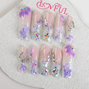 Lovful Square Mid Length 1.7" Handmade Acrylic Press-On Nails for Art & Care|10PCS Reusable,Salon Quality,Link1 H23-H195 summervibes