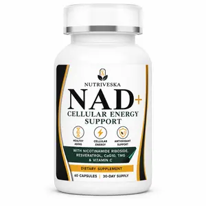 Nutriveska NAD+ Cellular Energy Support Dietary Supplement Capsules for Adults - Nicotinamide Riboside, Resveratrol, Coenzyme Q10, TMG, Antioxidant Vitamin C - Anti Aging & Daily Vitality Support, 60 Capsules Healthcare Natural