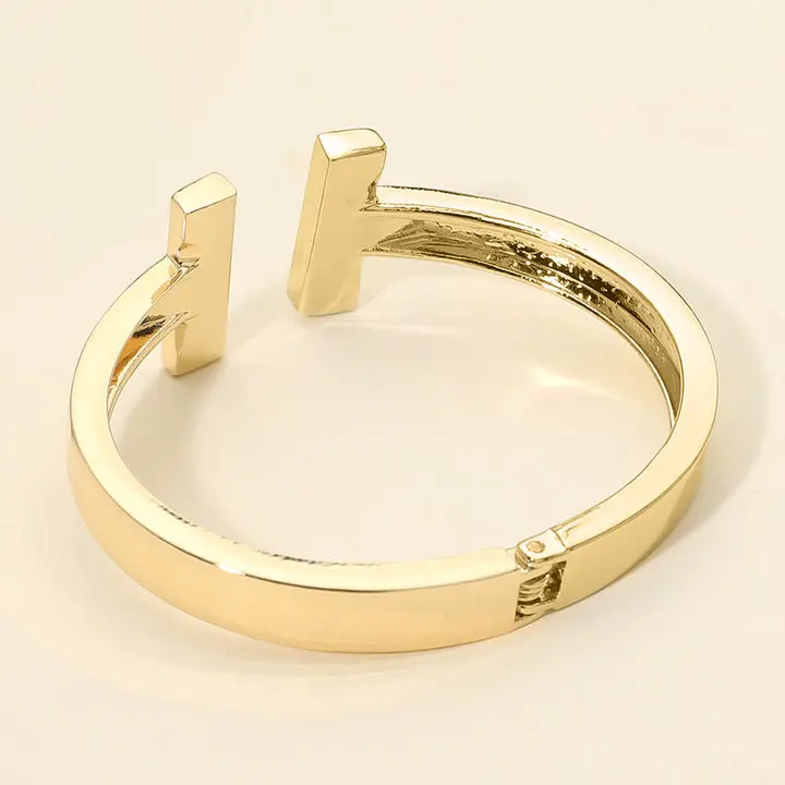 Gold-Plated T-Bar Hinge Cuff Bracelet Modern Polished Fashionable