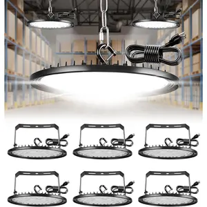 6 Pack UFO LED High Bay Light,150W,25500 Lumens,5000k Ultra Bright Commercial LED Shop Lights for Warehouse,Factory,Workshop,Courtyard, Garage&Barn,Walls&Ceiling Mount,Plug&Play,110-130V,UL