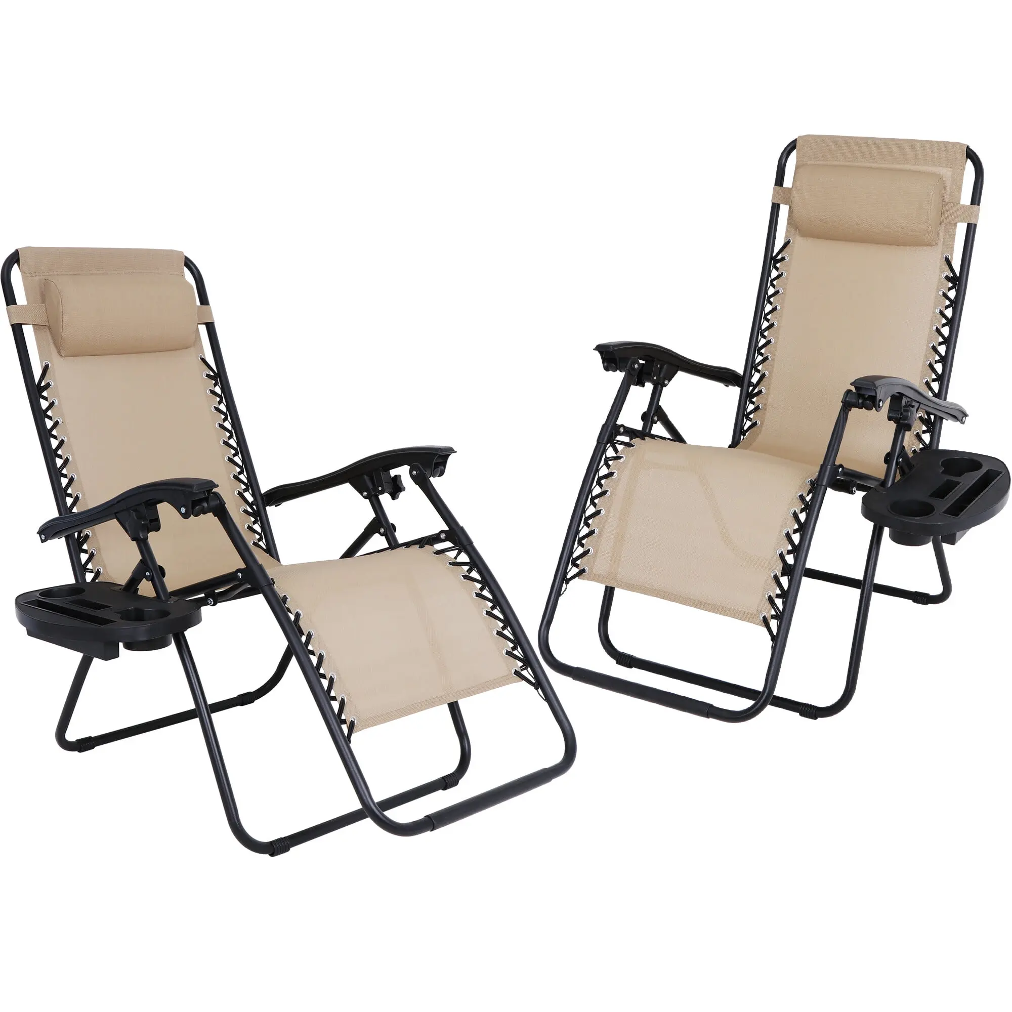 ZENY 2-Pack Adjustable Folding Recliner Lounge Chair, Beige Outdoor Patio Chair with 330lbs Weight Capacity, Patio Chairs