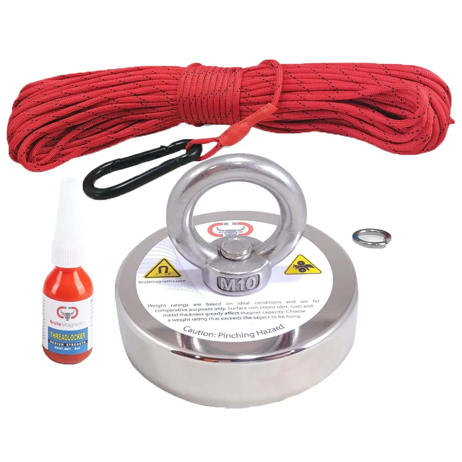 575 lb Magnet Fishing Bundle, Includes 2.95" Single Sided Rare Earth Neodymium Magnet, 100ft Nylon Paracord with Carabiner, and Threadlocker