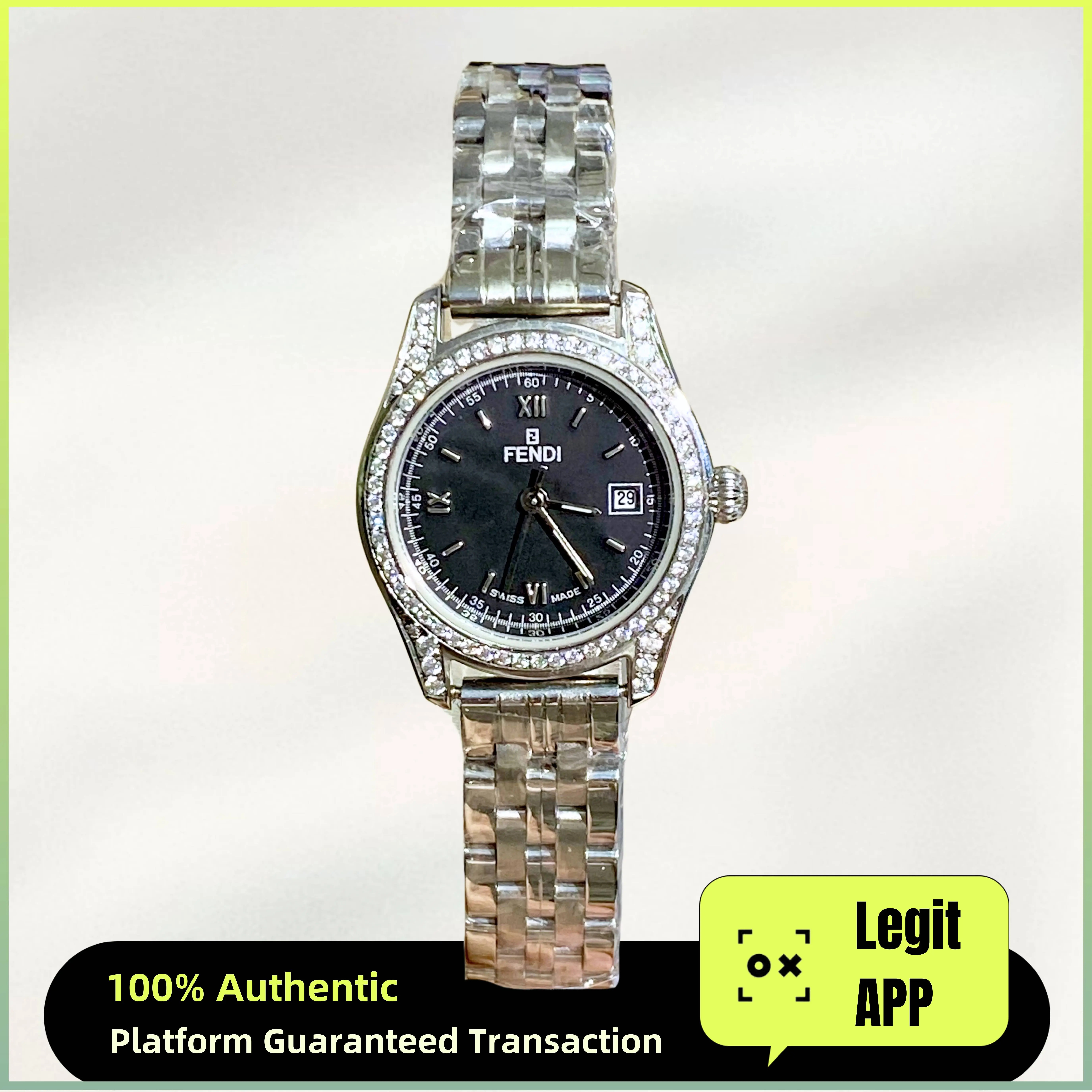 Fendi Vintage 25mm Quartz - Black Dial, Steel Bracelet & Diamond-Set Caseback Ladies Watch 11891859
