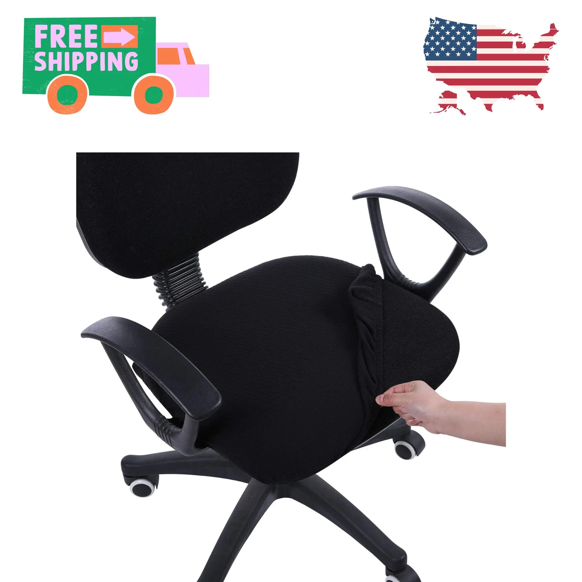 Stretch Jacquard Office Computer Chair Seat Covers, Removable Washable - Black