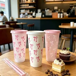 5 Piece Set Transparent Lightweight Cold Drink Cups with Lids and Straws, Reusable Plastic Cups for Beach, Office, Parties, Holidays