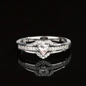 Sparkling Layered Heart Rings for Woman Self-Love Inspirational Encouraged Elegant Silver Engagement Ring Jewelry Anniversary Birthday Gift for Her