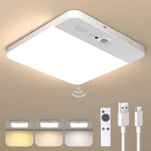 2026 New Motion Sensor Ceiling Light Fixture, Cordless Closet Light Battery Operated, Rechargeable Magnetic Mount LED Shower Light for Bathroom,Stairs,Garage,Hallway,3 Color Temperatures,Remote Control night light
