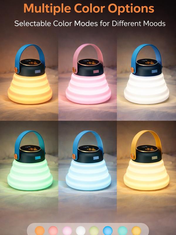 Foldable multi-color changing night lightwith 7 lighting colors,  Type-C rechargeable design.It creates immersive ambient lighting, andthis portable night light is suitable forbedrooms, outdoor camping and use as abedside lamp.