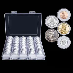 100PCS 25mm Plastic Coin Capsules Set – Clear Organiser with Storage Box, Secure Snap Lid for Collection, Souvenir & Gift Use