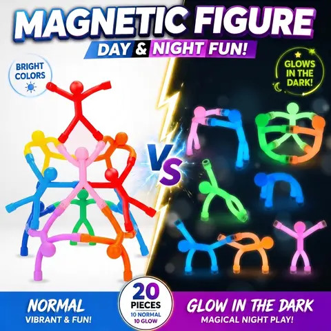 20PCS Magnetic Fidget Toys for Kids, Glow in the Dark Magnetic Fidget Toy, Colorful Stick Figures Building Set, Creative Sensory Travel Toy Gift for Boys & Girls