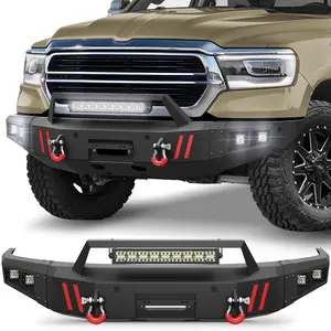 Dodge Ram 1500 Front Bumper 2019–2024 | Heavy Duty Steel Off-Road Bumper w/ Winch Plate | LED Lights & D-Rings Included | Rugged Protection Upgrade