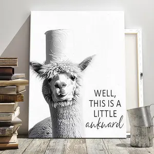1-count wooden frame canvas, simple black and white style funny animal decoration poster, Decorative artwork, fun bathroom decoration, home art wall decoration, high-definition printing pattern, gift