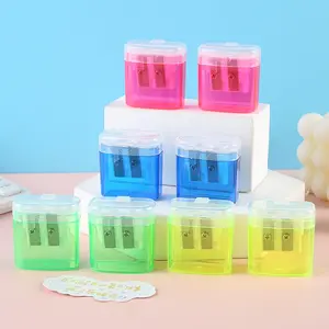 4-Piece Triangle Dual-Hole Pencil Sharpener Set, Large Capacity for Thick Pencils, Durable Plastic Manual Sharpeners, Multiple Colors, Stationery, Art Supplies