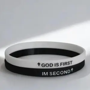 God Is First Bracelet, Christian Religious Faith GOD IS FIRST IM SECOND Rubber Silicone Bracelet Engraved Inspirational Bible Verses Cross for Women Men Gifts