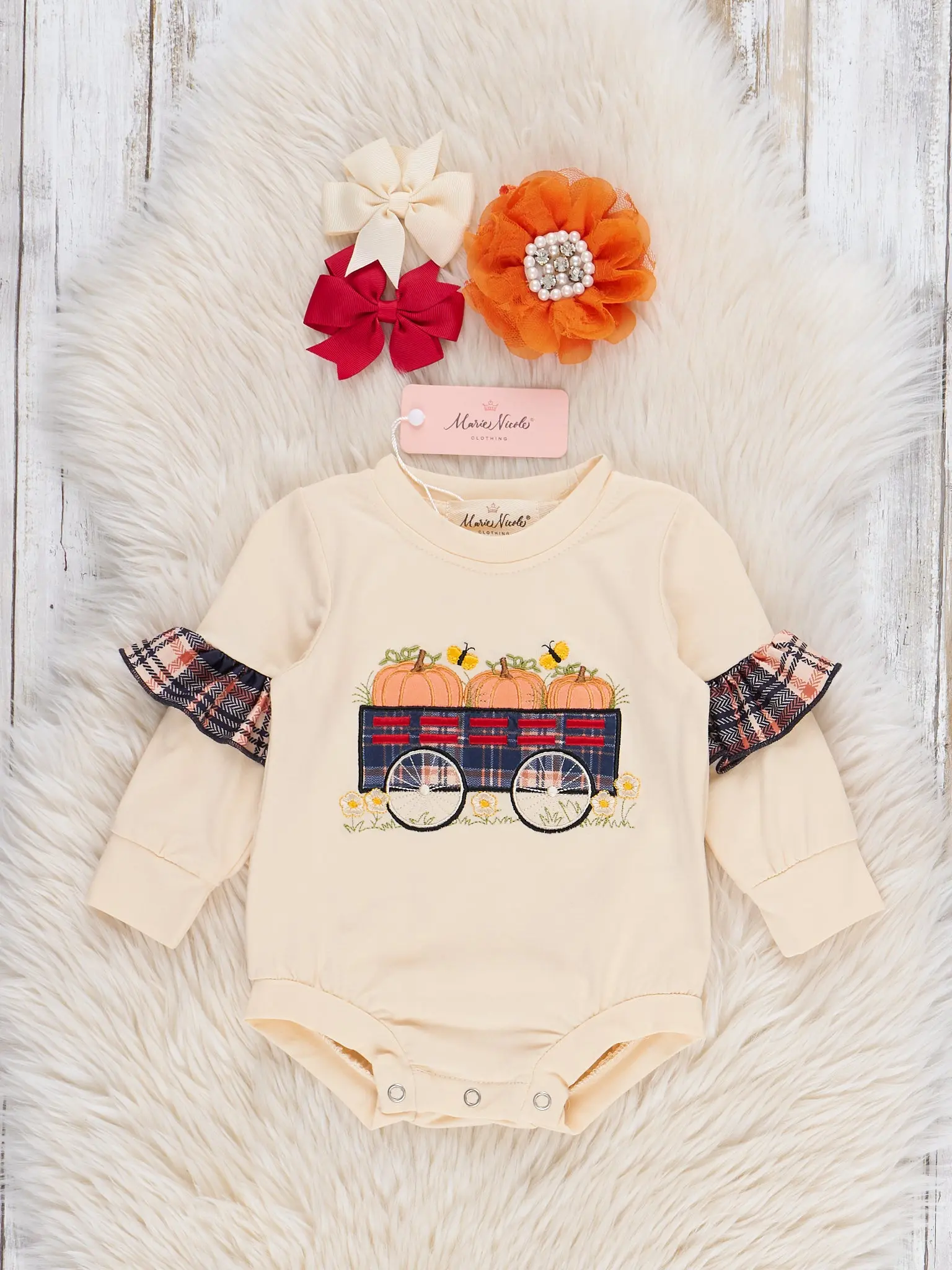 Brown Embroidered Pumpkin Wagon Bubble Romper