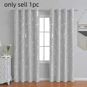 1pc Elegant Silver Color Marble Pattern Blackout Curtain, Modern Minimalist Style Drapes for Living Room Bedroom, High-End Decorative Window Covering, Home Textile