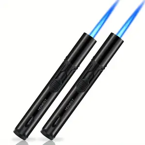 2Pack Butane Torch Lighters, Outdoor Windproof Lighters, Long Straight Jet Lighter with Fuel Level Window, Refillable Pen Lighter, Adjustable Jet Flame Lighter, Best Gift for Friends, Suitable for Candle Cooking BBQ Camping (Gas Not Included)