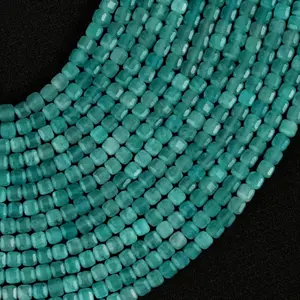 Natural Amazonite Cube Shape Micro Faceted Beads String, 15.5 Inches Long, Multi-Size 2/3/4/6 MM, for Jewelry Making - AS-JG