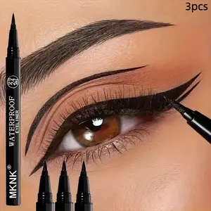 3 MKNK Black Liquid Eyeliner Pens - Ultra-fine tip, long-lasting and quick-drying, precisely draws delicate Euro-American style eyeliner, creates dramatic and clean makeup looks, easy to apply and smudge-proof, perfect gift choice