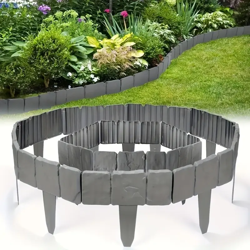 Stone-Like Garden Fence Panel, PP Plastic Foldable Landscape Border, DIY Decorative Lawn Barrier, Outdoor Gardening Accessory, Garden Accessories