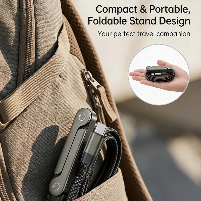 Invisible Holder Charger Cable, 240W PD Fast Charging Cable for Desk, USB-C to USB-C Cable with USB-A to USB-C Adapter with 360° Adjustable Metal Stand, 2 in 1 Holder Charger for Gaming, Office, Home