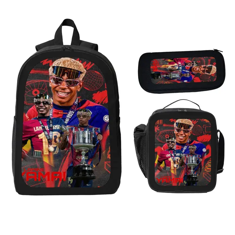 LAMINE YAMAL 3 Pcs School Backpack Set for Boys Girls Kids, Large Capacity Bookbag with Insulated Lunch Bag Pencil Case, Water Resistant Travel Daypack for Elementary Middle School b-37