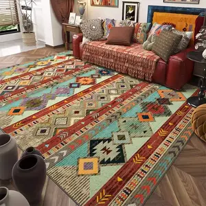 Vintage Ethnic Style Carpet, 1 Count Non-slip Foldable Large Area Floor Mat, Decorative Rug for Home Living Room Bedroom Study Room