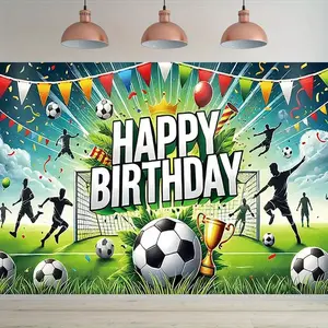 Soccer Themed Birthday Banner 2D Flags Polyester 51.46m Backdrop for Parties Home Decor Wall Event Photo Props