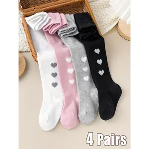 (New)4 Pairs Baby Girls' Elastic Waist Tights - Comfortable for All-Day Wear, Children's Baby Girl's Toddler Solid Baby Toddler Leggings Socks. English Washing Labels Are Acceptable on the Outer Packaging