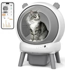 Self Cleaning Litter Box for Multiple Cats, Automatic Litter Box with APP Real-Time Monitor, Dual Safety Protection, Odor-Free Waste Disposal Includes Trash Bags, Gray